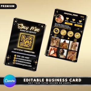 Instagram Gold Visitenkarten, DIY Canva Visitenkarten Vorlage Design, QR Code Karten, kleine Visitenkarten, vorgefertigte scanbare Visitenkarten