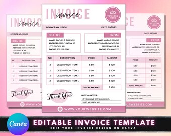 Sales Invoice Template, DIY Invoice Template Design, Beauty Business Invoice, Receipt Template, Makeup Service Invoice, Premade Invoice