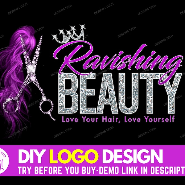 DIY Hair Logo, Edit Yourself Beauty Logo, Hair Extensions Logo, Hair Bundles Logo, Purple Hair Salon Logo, Wigs Logo, Premade Logo Template