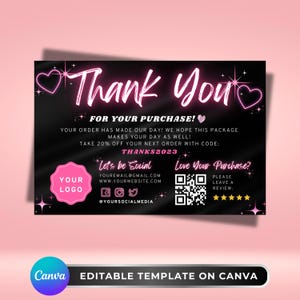 Thank You Card, DIY Marketing Cards Template Design, Neon Hair Business Cards, Lash Thank you Cards, Thank You For Order Packaging Insert