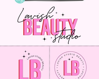 Ensemble de logos de beauté : logo rose rétro pour les entreprises de cils, de coiffure et d'ongles, modèle Corjl modifiable