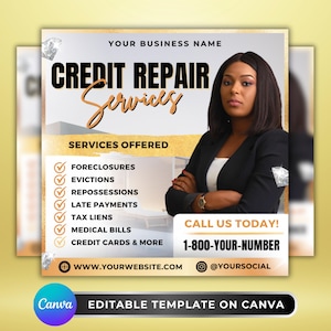Credit Repair Flyer Template, Financial Services Canva Flyer, Editable Business Marketing, Credit Repair Company, Financial Consultant Flyer
