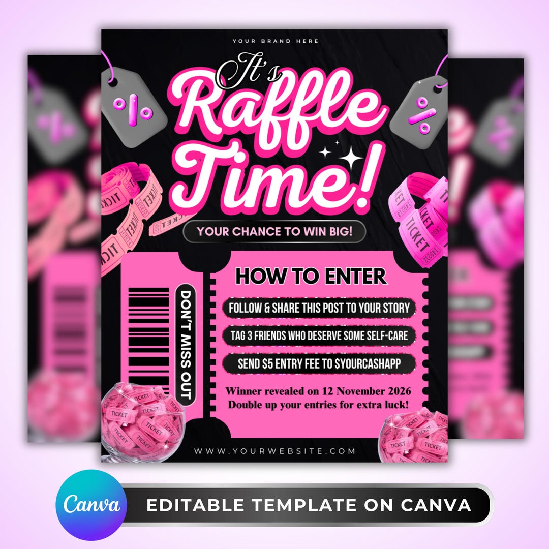 Weekly Raffle Promotion Raffle Giveaway Flyer: Beauty Business Contest Promo, Pink Ticket Event ...