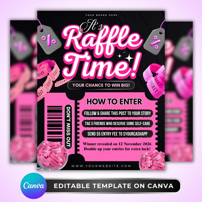 Client Raffle Raffle Giveaway Flyer: Beauty Business Contest Promo, Pink Ticket Event ...
