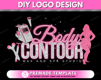 May include: A pink and silver logo design for a business called "Body Contour Wax and Spa Studio". The logo features a stylized silhouette of a woman, a machine, and the text "Body Contour" in a glittery font.