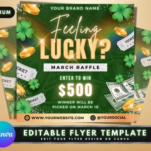 March Raffle Flyer, DIY Flyer Template Design, Hair Flyer, Raffle Ticket Flyer, St Patricks Day Giveaway Event Flyer, Premade Editable Flyer