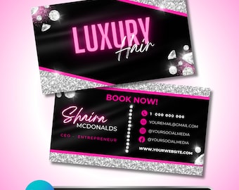 Hair Stylist Business Card: Glam Salon Branding for Hairstylists, Beauty Entrepreneurs Glitter Canva Template