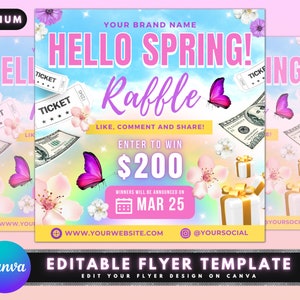 Spring Raffle Flyer, DIY Flyer Template Design, Spring Giveaway Flyer, Ticket Flyer, Spring Hair Specials Flyer, Premade Business Flyer