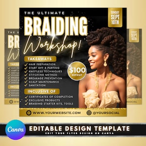 Braiding Masterclass Flyer, DIY Flyer Template Design, Braid Course Flyer, Hair Braiding Training Flyer, Premade Hairstyling Class Flyer