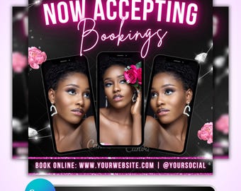 Bookings Flyer: Beauty, Lash, Hair, Nail & MUA Promo Canva Template, Appointmments Flyer, Accepting Bookings Flyer