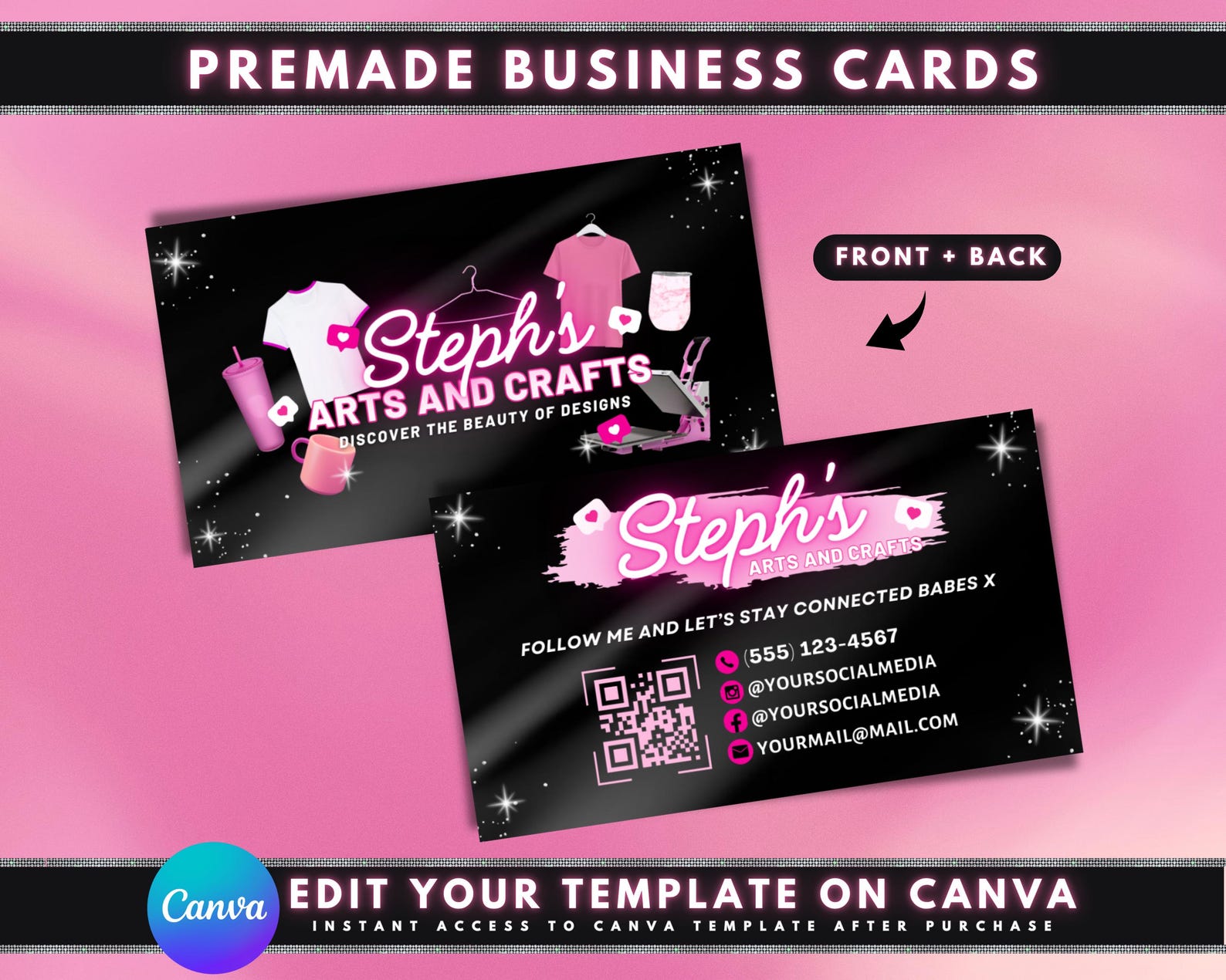 Pink Card Labels Pink Business Cards, DIY Marketing Card Template Design, Craft Business ...