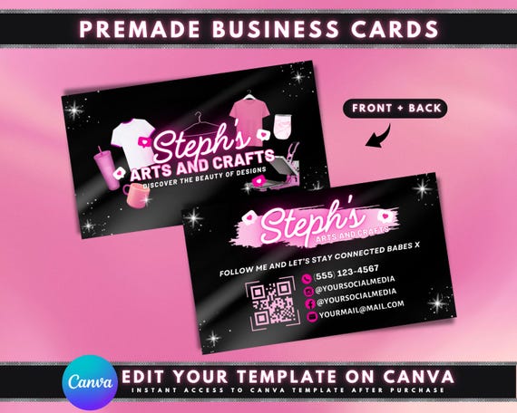Pink Business Cards, DIY Marketing Card Template Design, Craft Business Card, Creative Small Business Cards, Premade Handcrafted Call Cards