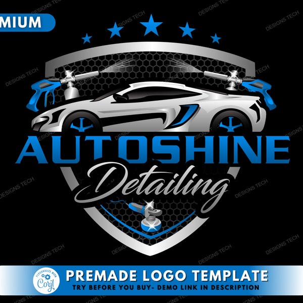 Car Detailing Logo, DIY Logo Design Template, Blue Auto Detailing Logo, Car Repair Logo, Vehicle Logo, Automotive Fix Logo, Premade Logo