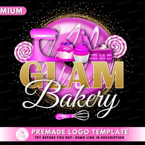 Bakery Logo, DIY Logo Design Template, Gold Baking Logo, Kitchen Logo, Dessert Logo, Cake Logo, Sweet Cupcake Logo, Premade Logo Design