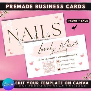 Business Cards, DIY Canva Nail Technician Business Card Template Design, Nail Tech Calling Cards,  Premade Manicurist Pedicurist Call Cards