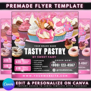 Ulotka piekarnicza, projekt szablonu ulotki DIY, ulotka tortowa, ulotka deserowa Sweet Treats, ulotka piekarnicza wyprzedażowa, gotowy biznes piekarniczy