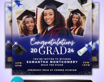 Graduation Flyer: Class Announcement, Senior Ceremony Invitation, High-School/College Graduation Invitation Canva Template