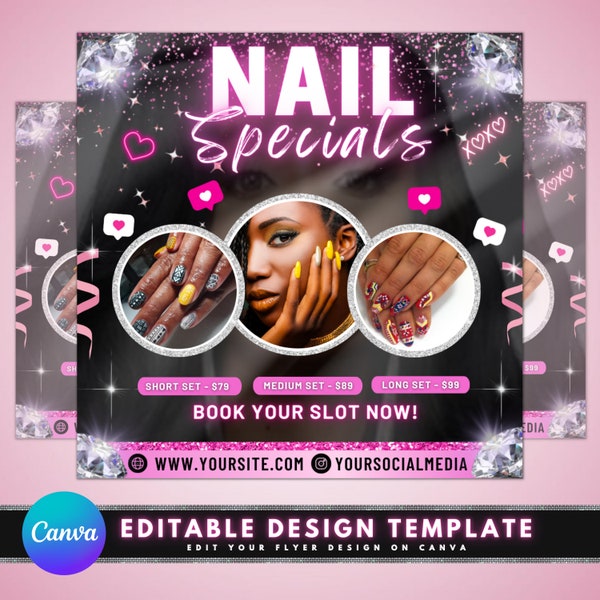 Nail Specials Flyer, DIY Flyer Template Design, Nail Bookings Flyer, Beauty Appointment Flyer, Nail Tech Flyer,  Premade Nails Salon Flyer