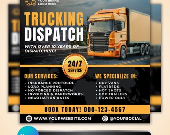 Folleto para despachadores de camiones: Promoción para despacho de carga, Marketing para empresas de transporte por carretera, Diseño moderno, Plantilla editable de Canva