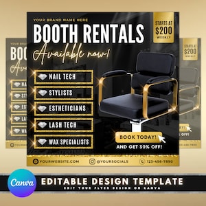 Booth Rentals Flyer, DIY Flyer Template Design, Beautician Flyer, Esthetician Flyer, Salon Booth For Rent Flyer, Premade Chair Rental Flyer