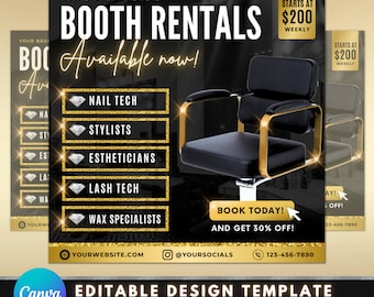 Booth Rentals Flyer, DIY Flyer Template Design, Beautician Flyer