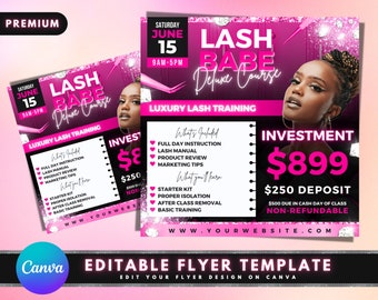 Premade Lash Flyer \u2013 Customized For Your Brand \u2013 Become A Lash Artist Female Entrepreneur Lash Extensions Training Class Lash Seminar Lashes