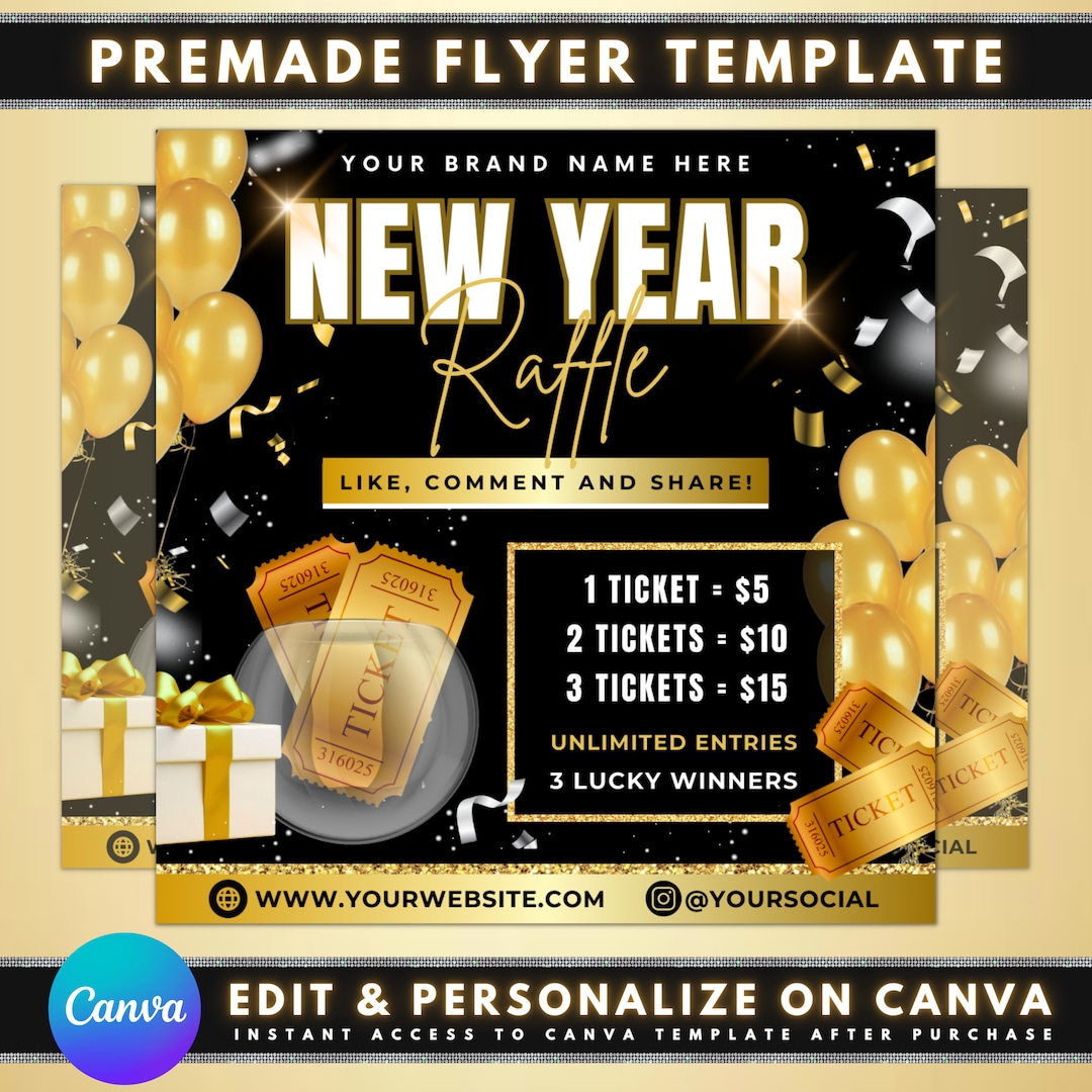 New Year Raffle Flyer, DIY Flyer Template Design, January Giveaway