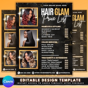 Beauty Salon Pricelist, DIY Flyer Template Design, Beauty Treatment Price Guide, Make Up Price Sheet, Premade Hair Lash Nails Price List