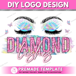 Lash Logo, DIY Logo Design Template, Beauty Logo, Makeup Artist Logo, Lashes Logo, Eyelash Logo, Butterfly Logo, Lash Technician Logo