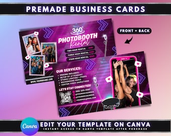 Photobooth 360 Business Cards, DIY Marketing Card Template Design, Photo Booth Rental Business Cards, Premade QR Code Photobooth Call Cards