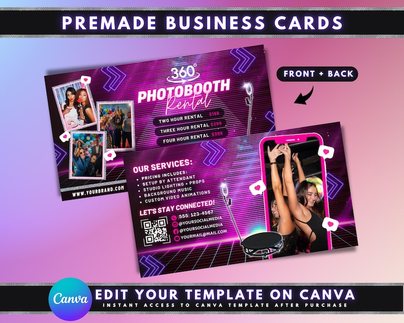 Photobooth 360 Business Cards, DIY Marketing Card Template Design ...