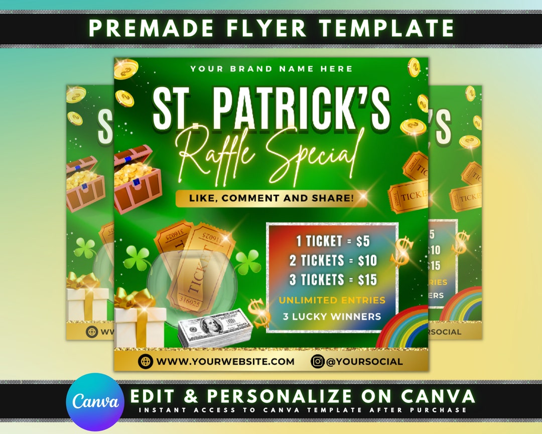 St. Patrick's Raffle Flyer, DIY Flyer Template Design, Raffle Ticket ...