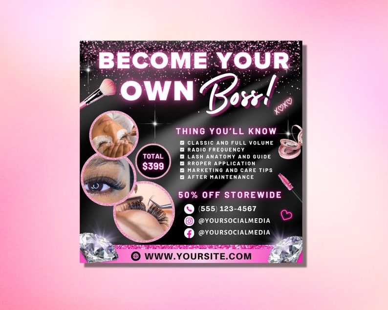 Become Your Own Boss Flyer, DIY Flyer Template Design, Lash Masterclass ...