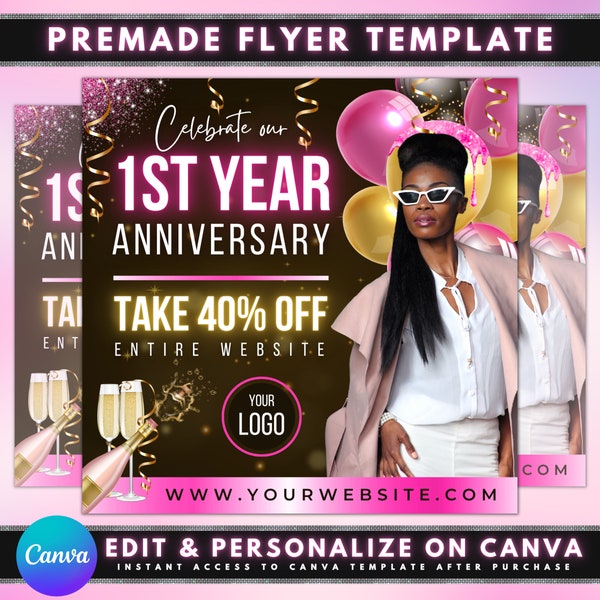 First Anniversary Flyer, DIY Flyer Design, Birthday Sale Flyer, Shop Celebration Flyer, Social Media Flyer, Premade Business Flyer Design