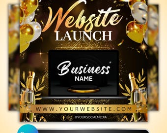Website Launch Flyer: Business Grand Opening, Black Gold Luxury Brand Promo, Canva Template