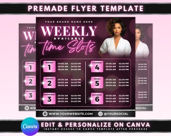 Weekly Availability Flyer, DIY Flyer Template Design, Weekly Available Booking Flyer, Time Slots Flyer, Premade Appointment Calendar Flyer