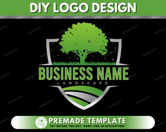 Logo landschapsarchitectuur services, DIY-logo ontwerpsjabloon, logo gazononderhoud, logo grasmaaien, logo tuinman, logo werftuinservice