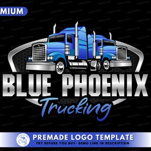 Logo de camion, modèle de conception de logo bricolage, logo bleu de camionnage, logo de logistique, logo de camionneur, logo de transport, logo d'expédition, logo d'entreprise préfabriqué