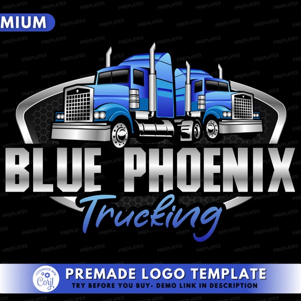 Truck Logo, DIY Logo Design Template, Blue Trucking Logo, Logistics Logo, Trucker Logo, Transport Logo, Shipping Logo, Premade Business Logo