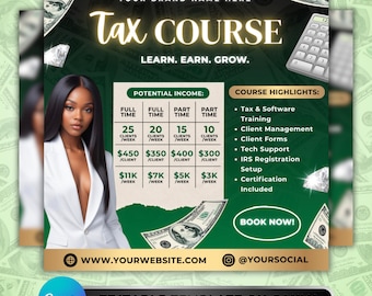 Tax Course Flyer: Tax Class, Training & Coaching Promo, Financial Education Marketing Design, Canva Template