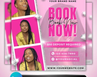 Book Now Flyer: Braider Booking, Hair Braids, Appointment Availability, Beauty Business Instagram Canva Template