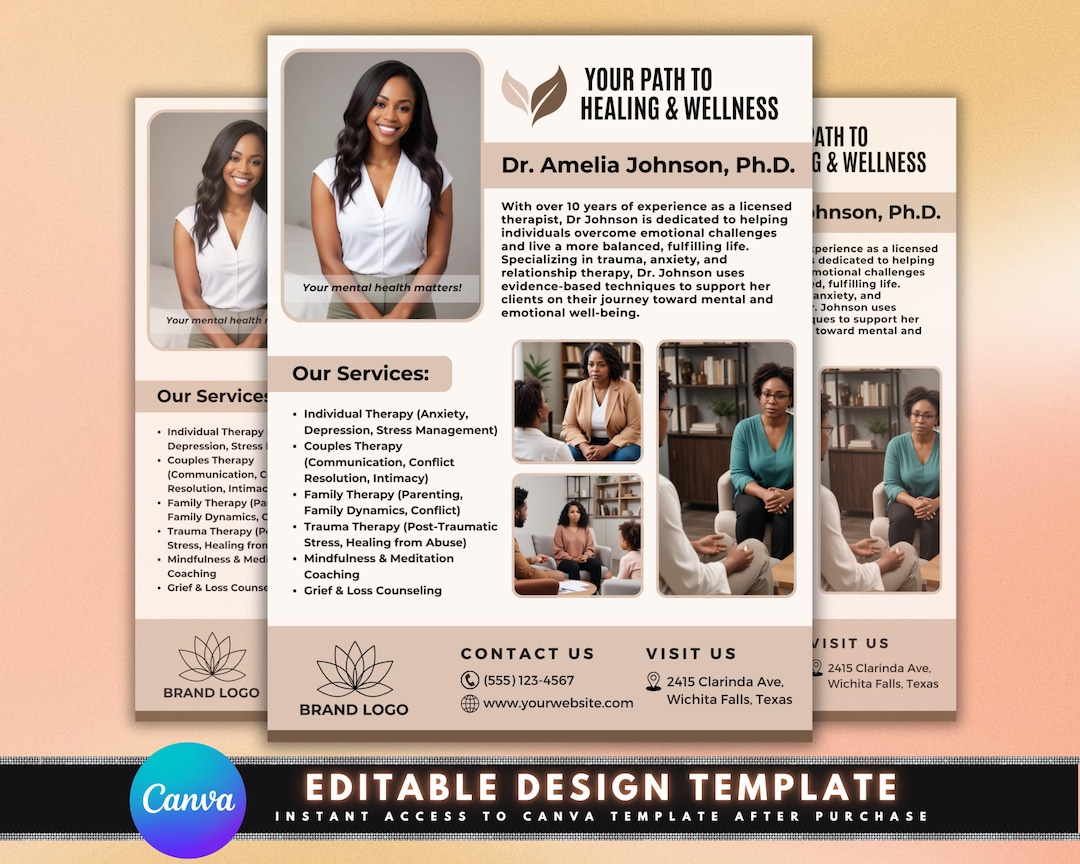 Therapy & Counseling Flyer, DIY Flyer Template Design, Mental Health ...