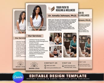 Therapy & Counseling Flyer, DIY Flyer Template Design, Mental Health Marketing Flyer, Wellness Services Flyer, Premade Psychologist Flyer