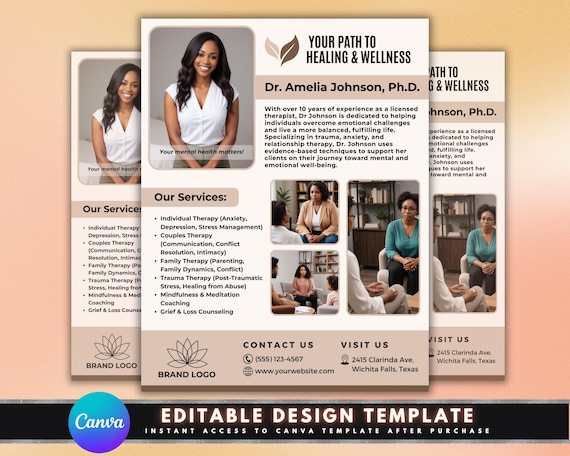 Therapy & Counseling Flyer, DIY Flyer Template Design, Mental Health Marketing Flyer, Wellness Services Flyer, Premade Psychologist Flyer