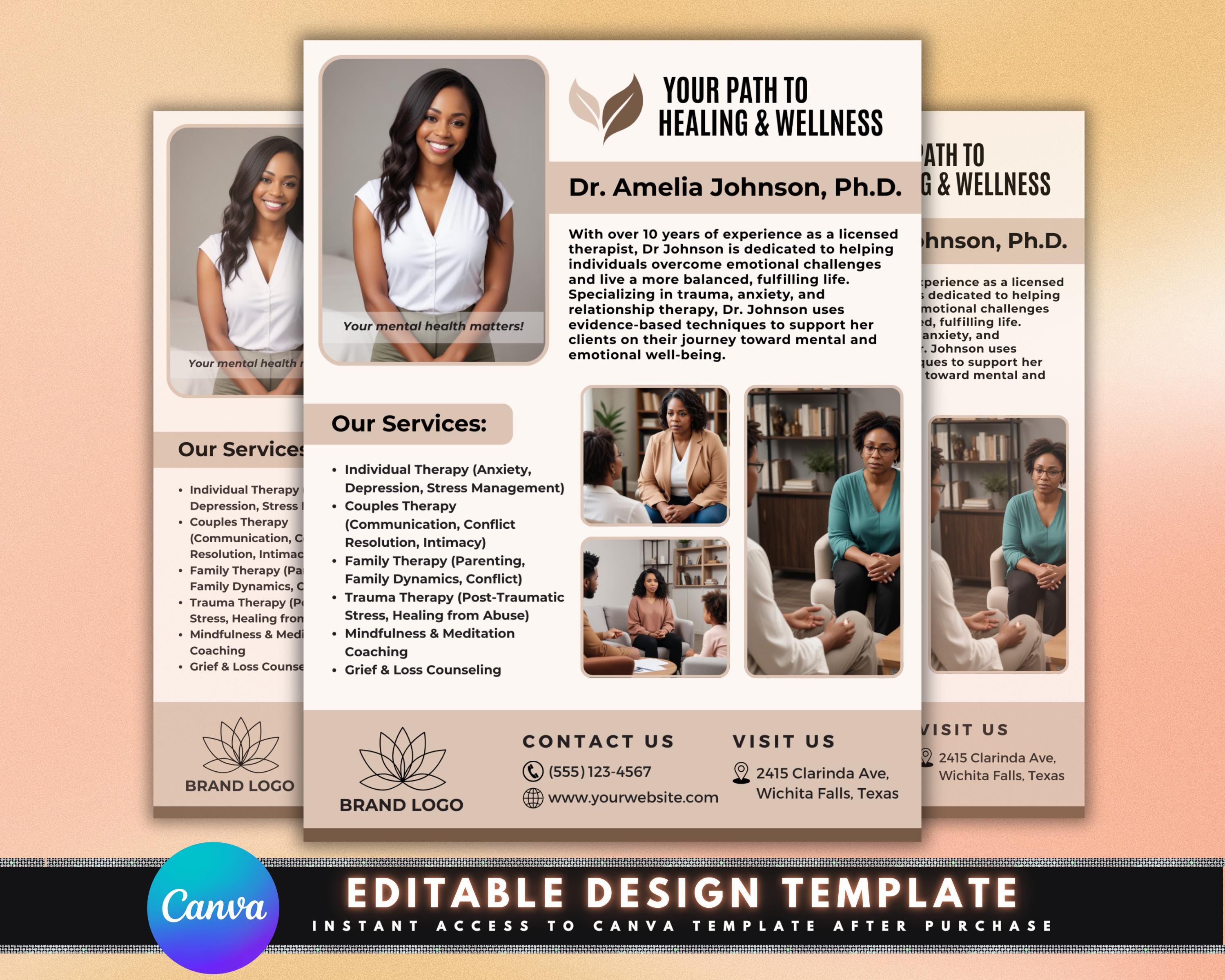 Therapy & Counseling Flyer, DIY Flyer Template Design, Mental Health ...