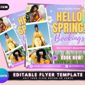 Spring Booking Flyer, DIY Flyer Template Design, Book Now Flyer, Appointment Flyer, Hair Flyer, Social Media Beauty Flyer, Premade Flyer