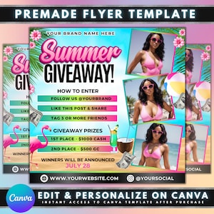 Summer Giveaway Raffle Flyer, DIY Flyer Template Design, Prize Flyer, Summer Raffle Ticket Flyer, Premade Summer Contest Business Promo
