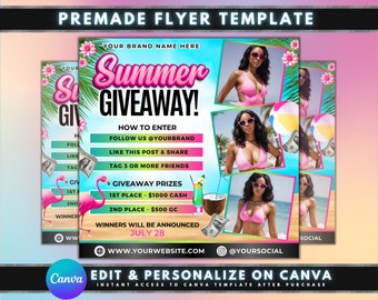 Flyer de tombola cadeau d'été, conception de modèle de Flyer DIY, Flyer de prix, Flyer de billets de tombola d'été, promo entreprise concours d'été prêt à l'emploi