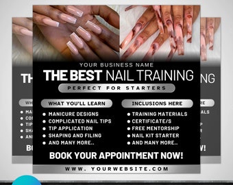 Nail Training Flyer, DIY Flyer Template Design, Nail Course Flyer, Nail Art Class Flyer, Premade Nail Technician Masterclass Booking Flyer