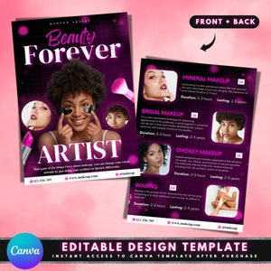 Makeup Artist Flyer, DIY Flyer Template Design, Beautician Flyer, Cosmetics Flyer, Beauty Specialist Flyer, Premade Hair Makeup Artist Flyer